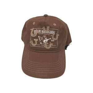 True Religion Distressed Hat - Buddha Embroidery - Brown Retro Baseball Cap